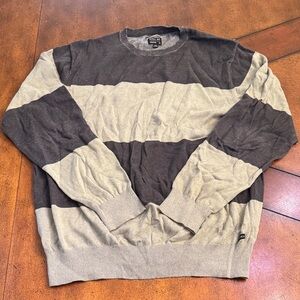 RVCA Men's Wide Stripe Crewneck Sweater in Black and Tan